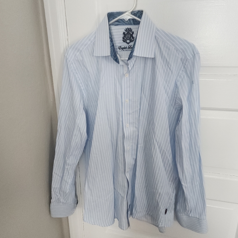 English Laundry Button Down Blue Stripe Mens Size 16 34/35